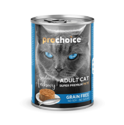 prochoice cat food cans grain free with sardine anchovy 400gr